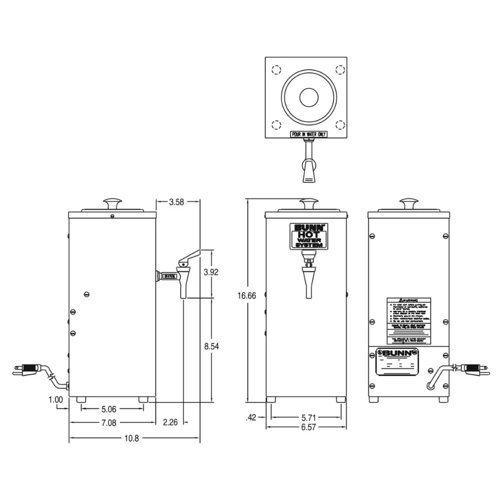 Dispensador De Agua Caliente Bunn 02550.0003 Ohw Bandeja De Goteo 2.37 Litros 80Oz Acero Inoxidable Para Café